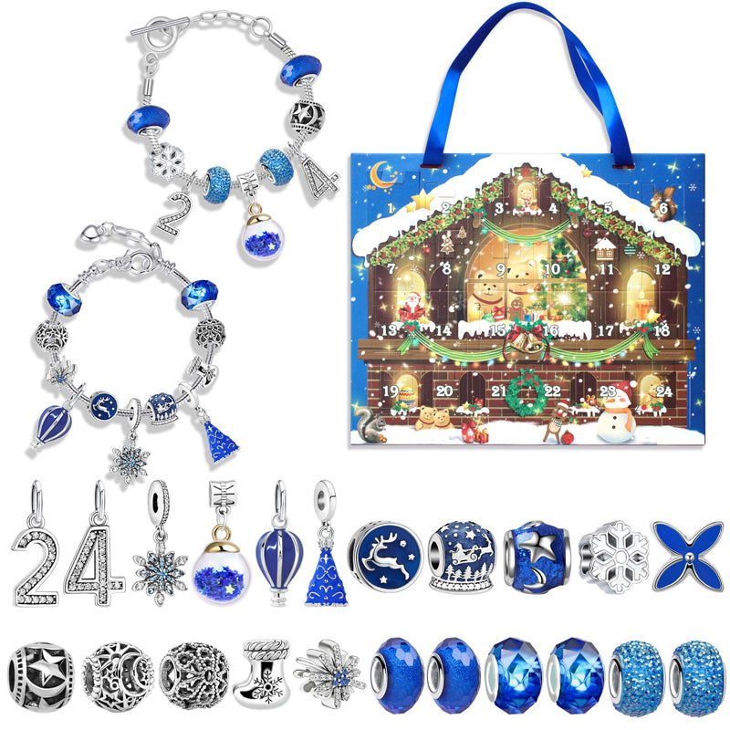 DIY Jul Adventskalender armbandskit för flickor med färgglada pärlor och charms, perfekt för kreativa smycken.