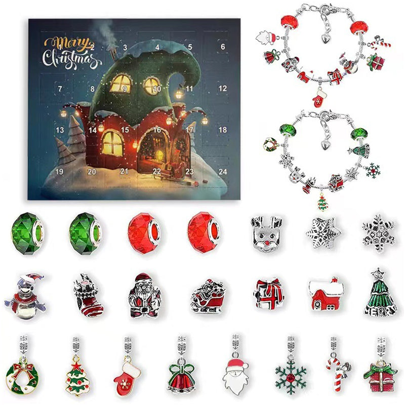 DIY Jul Adventskalender armbandskit för flickor med färgglada pärlor och charms, perfekt för kreativa smycken.