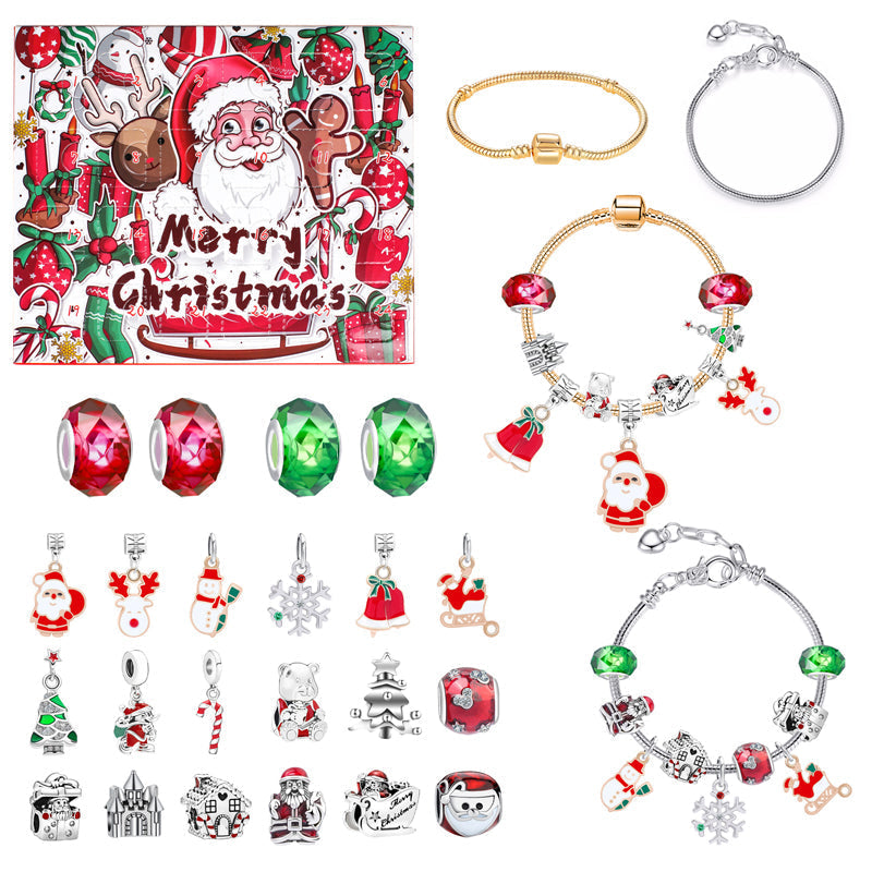 DIY Jul Adventskalender armbandskit för flickor med färgglada pärlor och charms, perfekt för kreativa smycken.