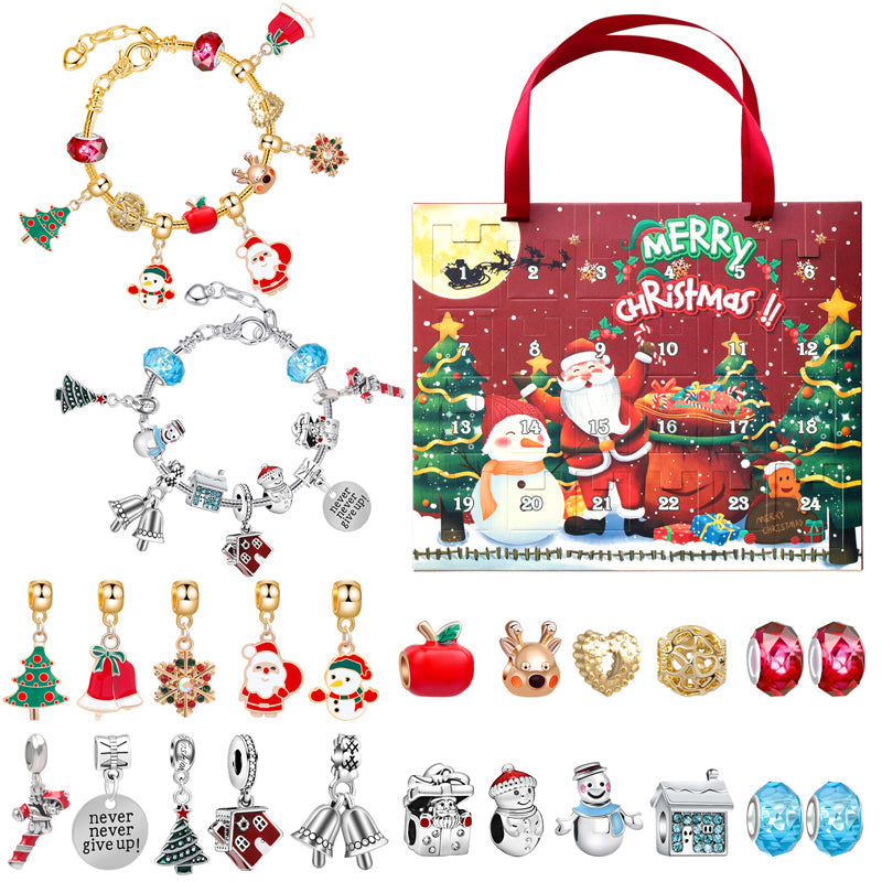 DIY Jul Adventskalender armbandskit för flickor med färgglada pärlor och charms, perfekt för kreativa smycken.