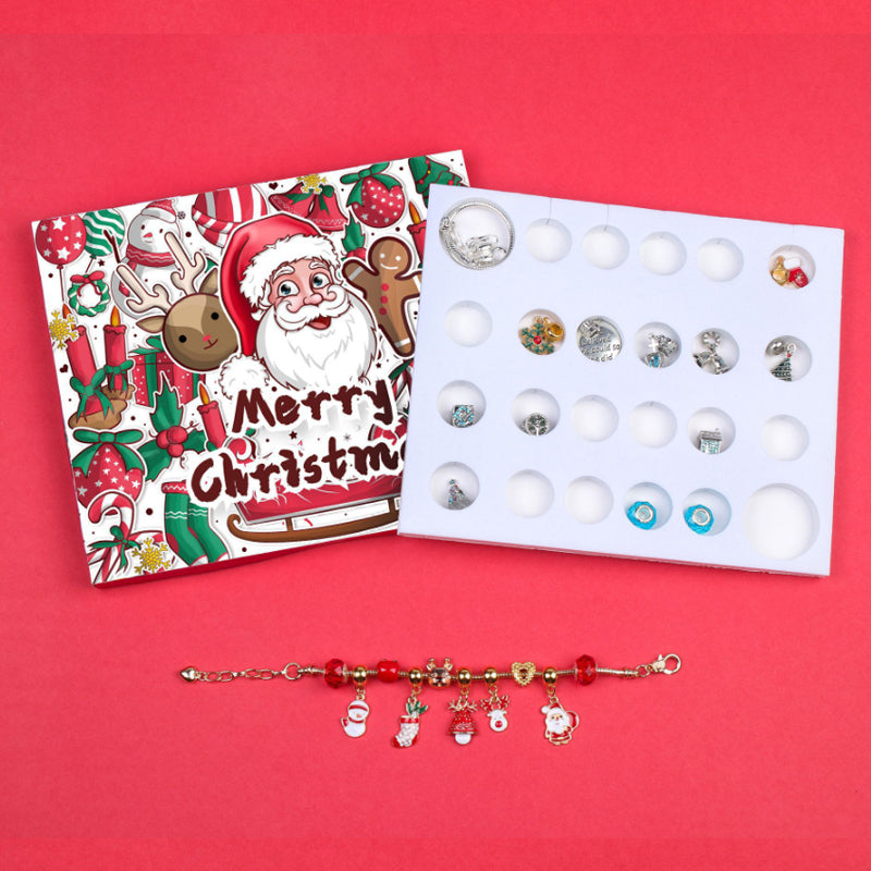 DIY Jul Adventskalender armbandskit för flickor med färgglada pärlor och charms, perfekt för kreativa smycken.