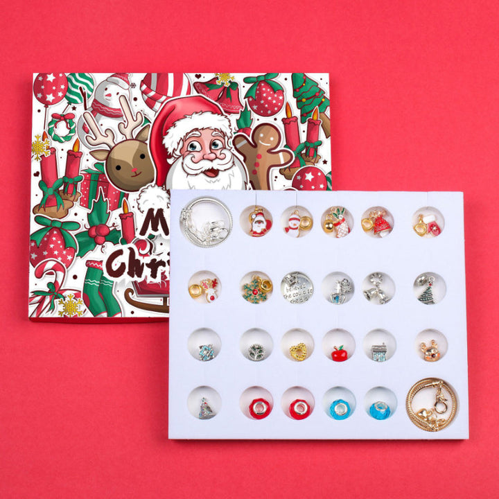 DIY Jul Adventskalender armbandskit för flickor med färgglada pärlor och charms, perfekt för kreativa smycken.