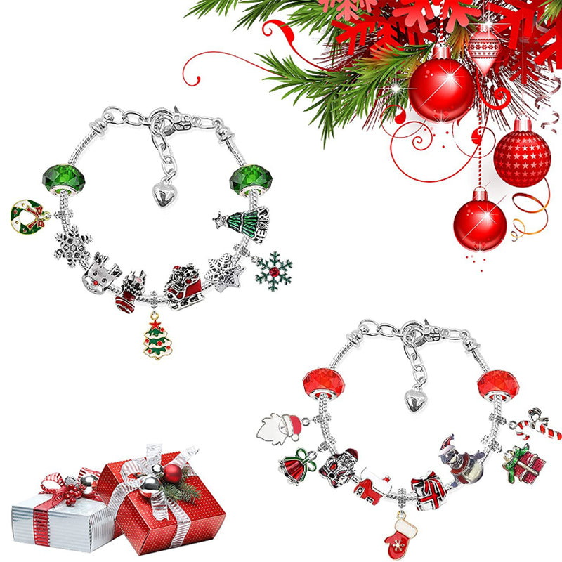 DIY Jul Adventskalender armbandskit för flickor med färgglada pärlor och charms, perfekt för kreativa smycken.