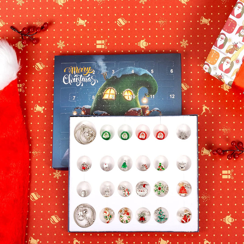 "DIY julkalender armbandskit för flickor med färgglada pärlor och berlockar för att skapa personliga smycken, 24-dagars nedrä