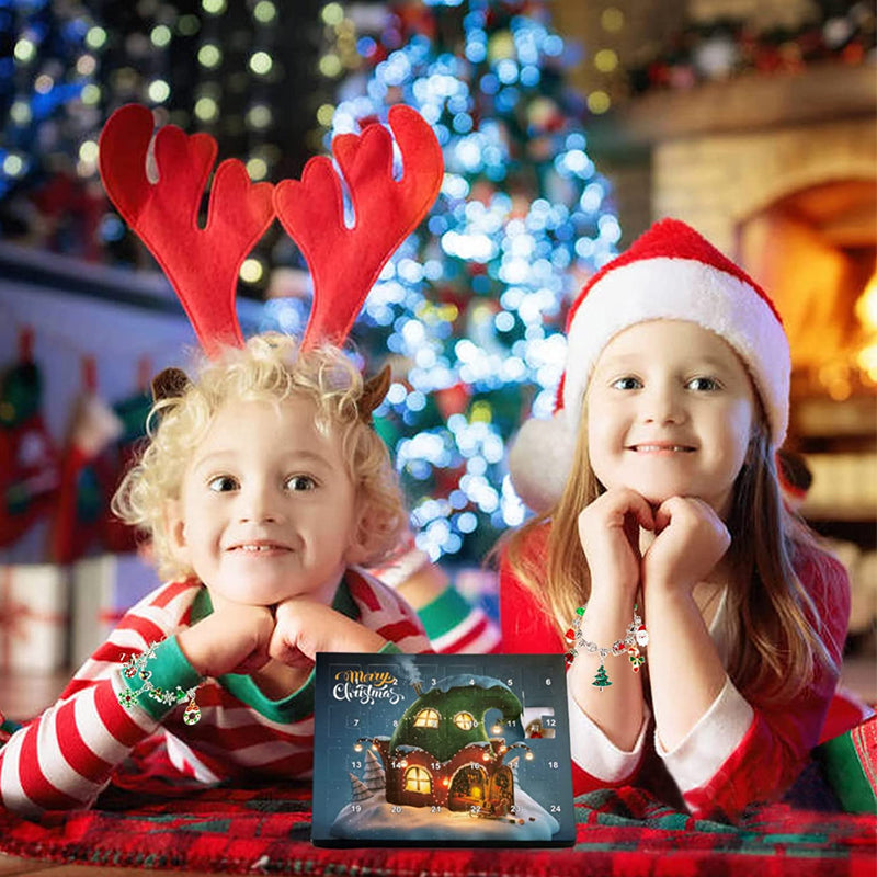 "DIY julkalender armbandskit för flickor med färgglada pärlor och berlockar för att skapa personliga smycken, 24-dagars nedrä