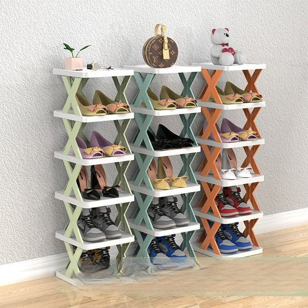"DIY Skoställ med rundade hörn och tre lager, anpassningsbar, elegant design för modern skoförvaring i hemmet."