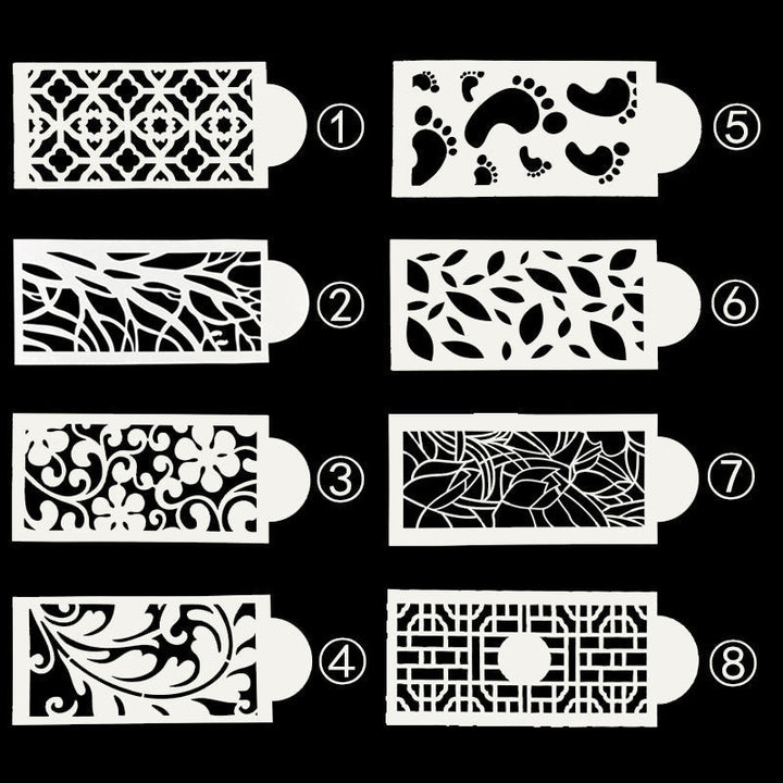 "DIY tårtstencil i mjölkvit PET-plast med vackra mönster för enkel tårtdekor. Perfekt för köksentusiaster."