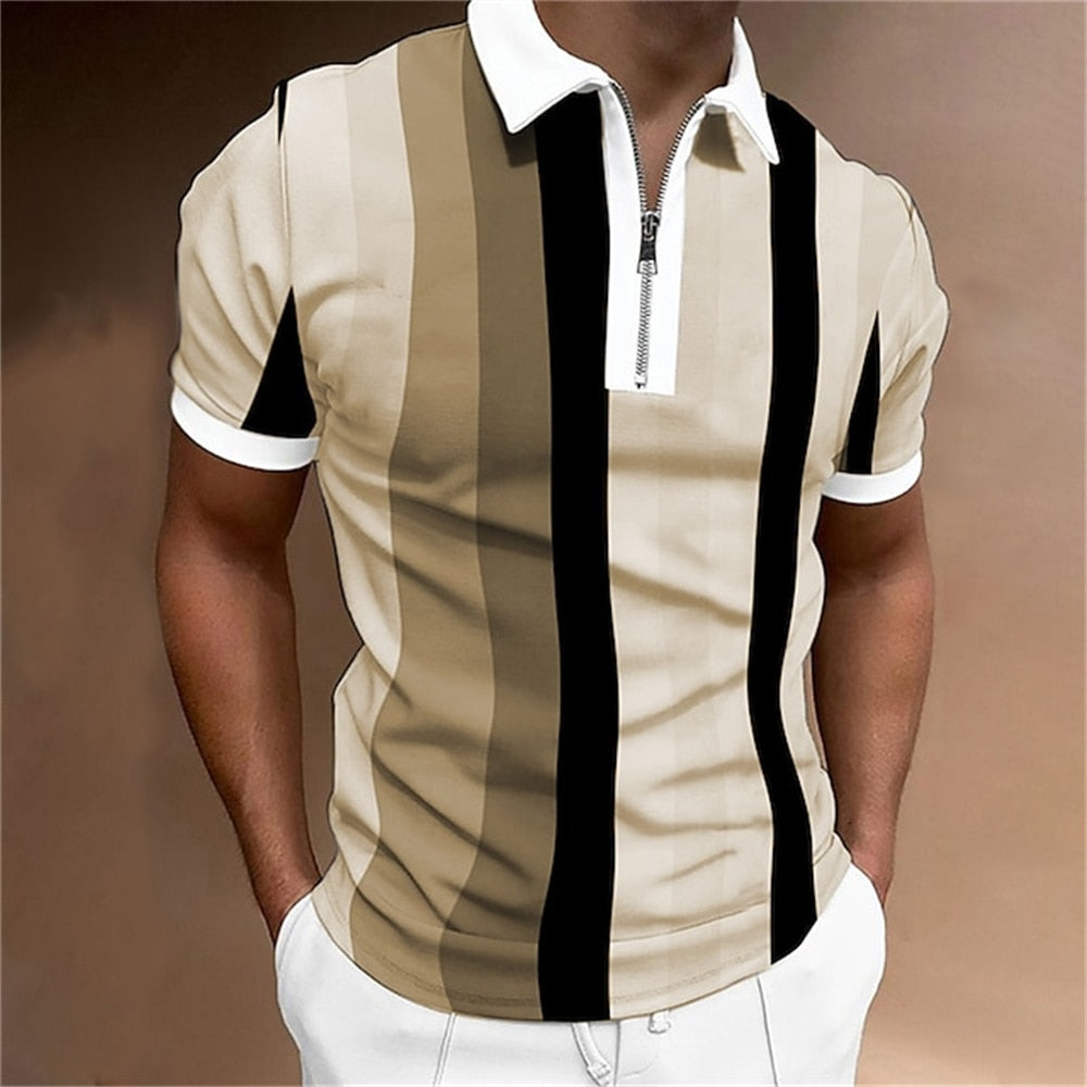 Snygg och bekväm kortärmad polotröja med ränder för smart casual-stil