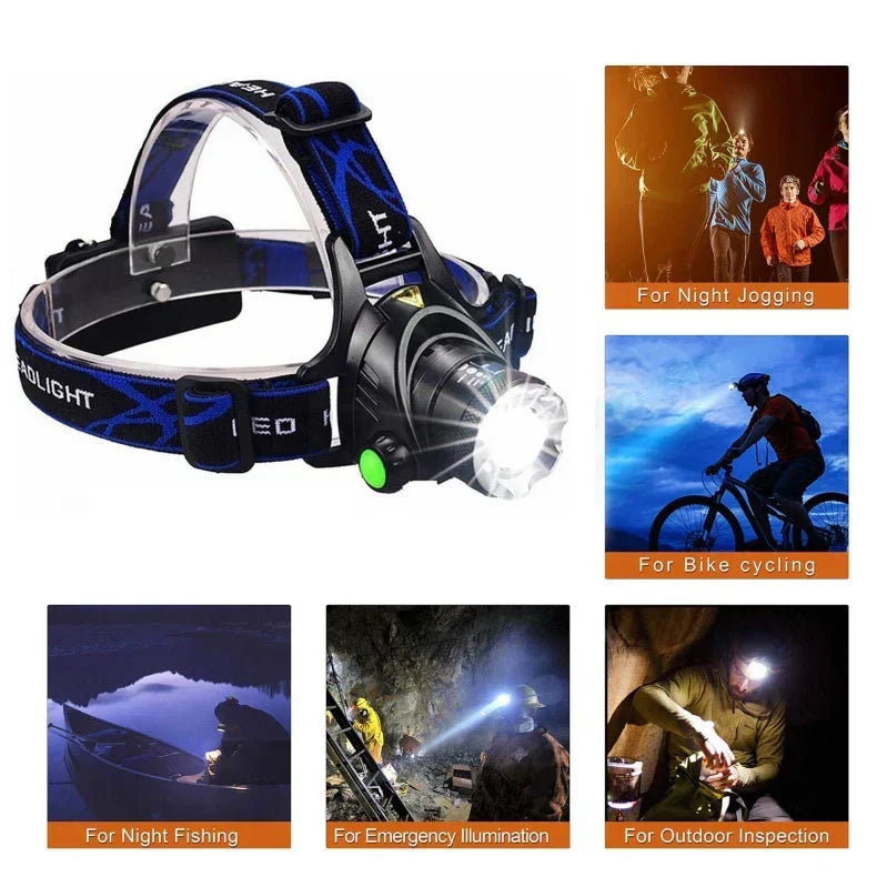 LED pannlampa som används vid nattjoggning, cykling och fiske