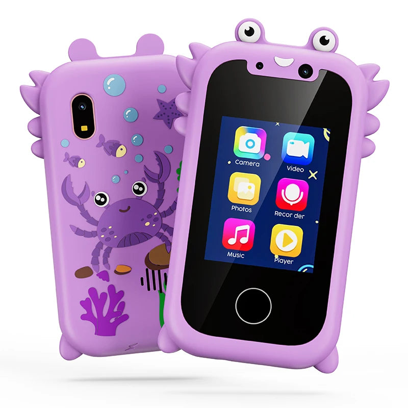Barnens interaktiva smarttelefon i lila med krabbinspirerat skyddsskal