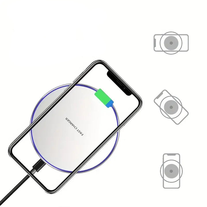 Trådlös snabbladdare i användning med smartphone