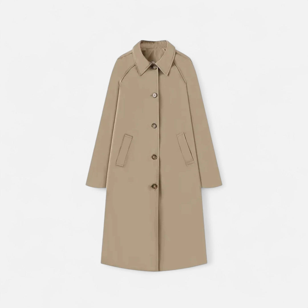 Stilren höstjacka för dam, beige trench coat med skärp i vardagsstil