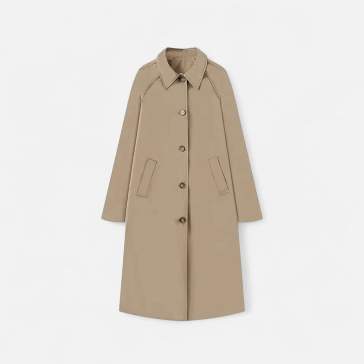 Stilren höstjacka för dam, beige trench coat med skärp i vardagsstil