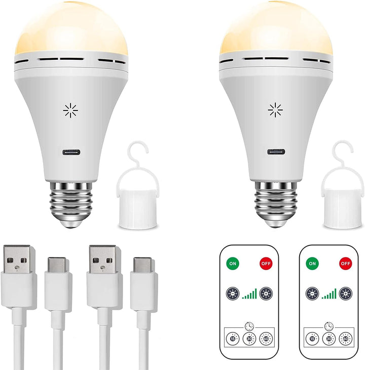 Uppladdningsbar LED-lampa med tillhörande fjärrkontroll och laddningskablar