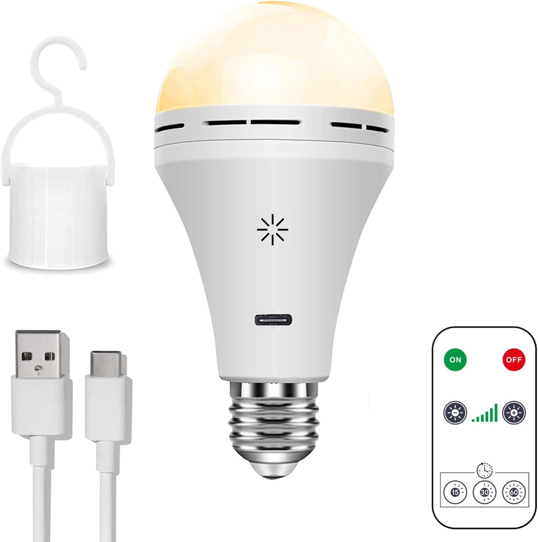 Närbild på den trådlösa LED-lampan med upphängningskrok och fjärrkontroll