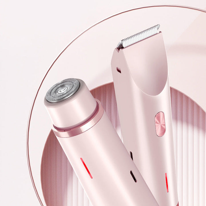 "Dubbelhuvudad hårtrimmer för kvinnor med precisionstrimning, elegant design och kompakt för enkel kroppsomsorg."