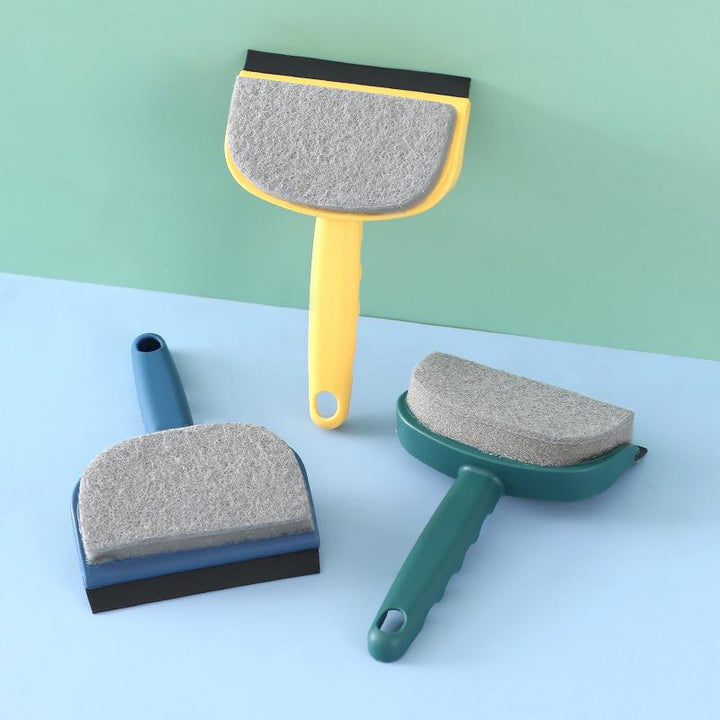 "Dubbelsidig rengöringsborste för glas, gröna nyanser, två sidor med svamp och skrapa, kompakt 11,9x45x18,5 cm."