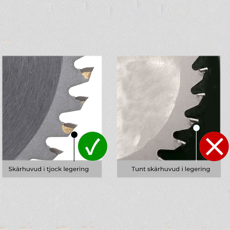 "Dubbelsidigt skärblad i hårdmetall för träbearbetning, skarpa volframkarbid-tänder för precisa snitt."