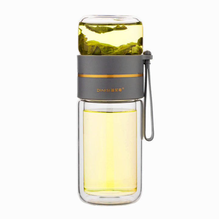 Premium borsilikatglasflaska med dubbla lager & tesil. Läckagesäker för kaffe, te & vatten.