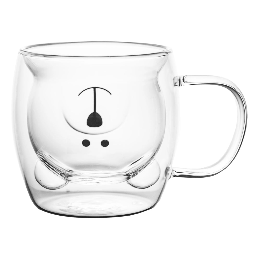 Unik dubbelväggig kaffemugg i glas med söt 3D-björn inuti, för iskaffeälskare.