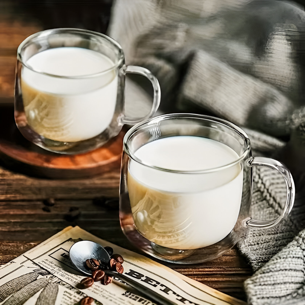 Moderna dubbelväggiga dryckesglas med iskaffe, perfekt för kalla drycker & sommarglädje.