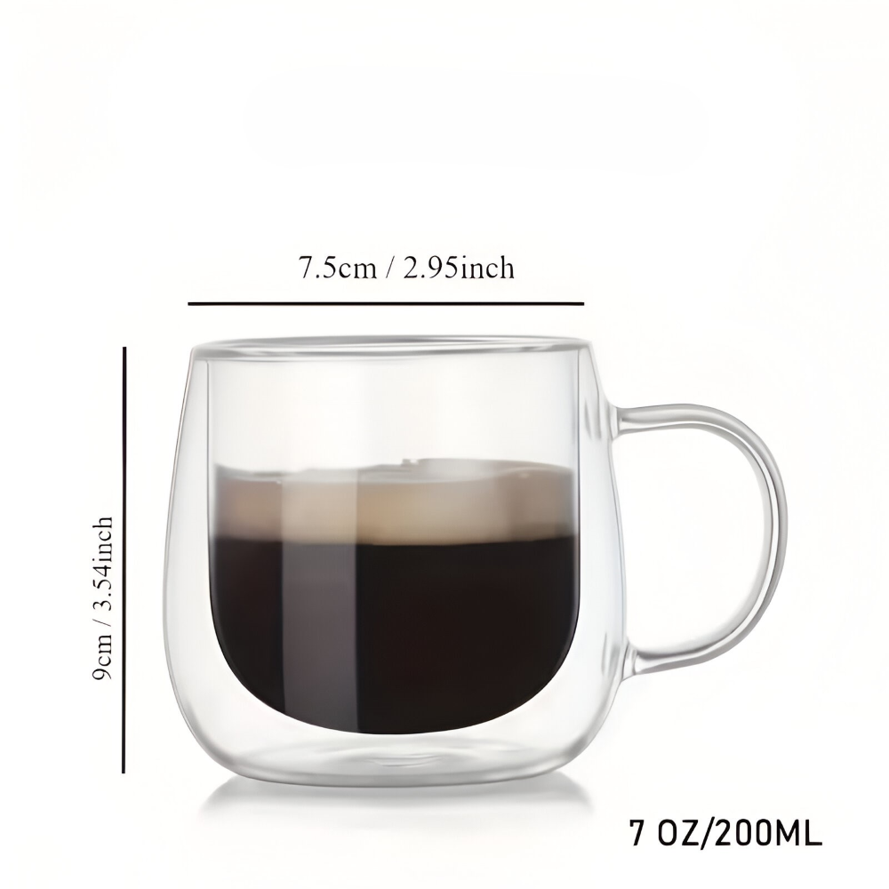 Set med dubbelväggiga kaffekoppar i borosilikatglas, perfekt för gäster & dagligt bruk.