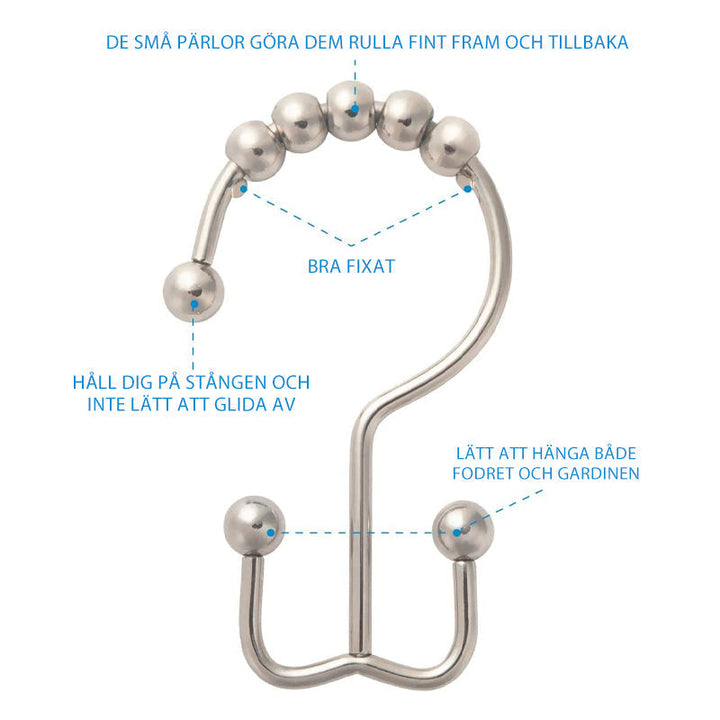 "Duschdraperi krokar i rostfritt stål, elegant och hållbar design för modern badrumsinredning, set med 12 st."