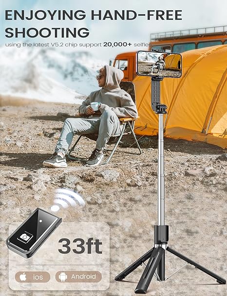 Trådlös bluetooth selfie stick med inbyggd LED-belysning och vikbart stativ för mobiler