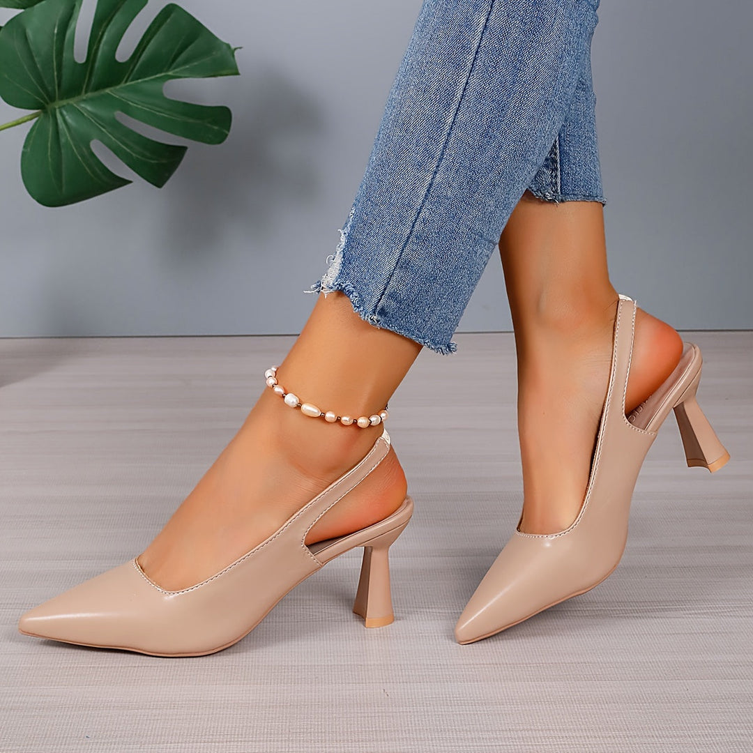 Beige dam slingback pumps med spetsig tå och klack