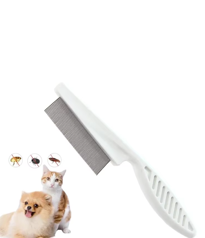 Ergonomisk loppkam för enkel och skonsam borttagning av loppor från hund- och kattpäls. För hygienisk djurvård.