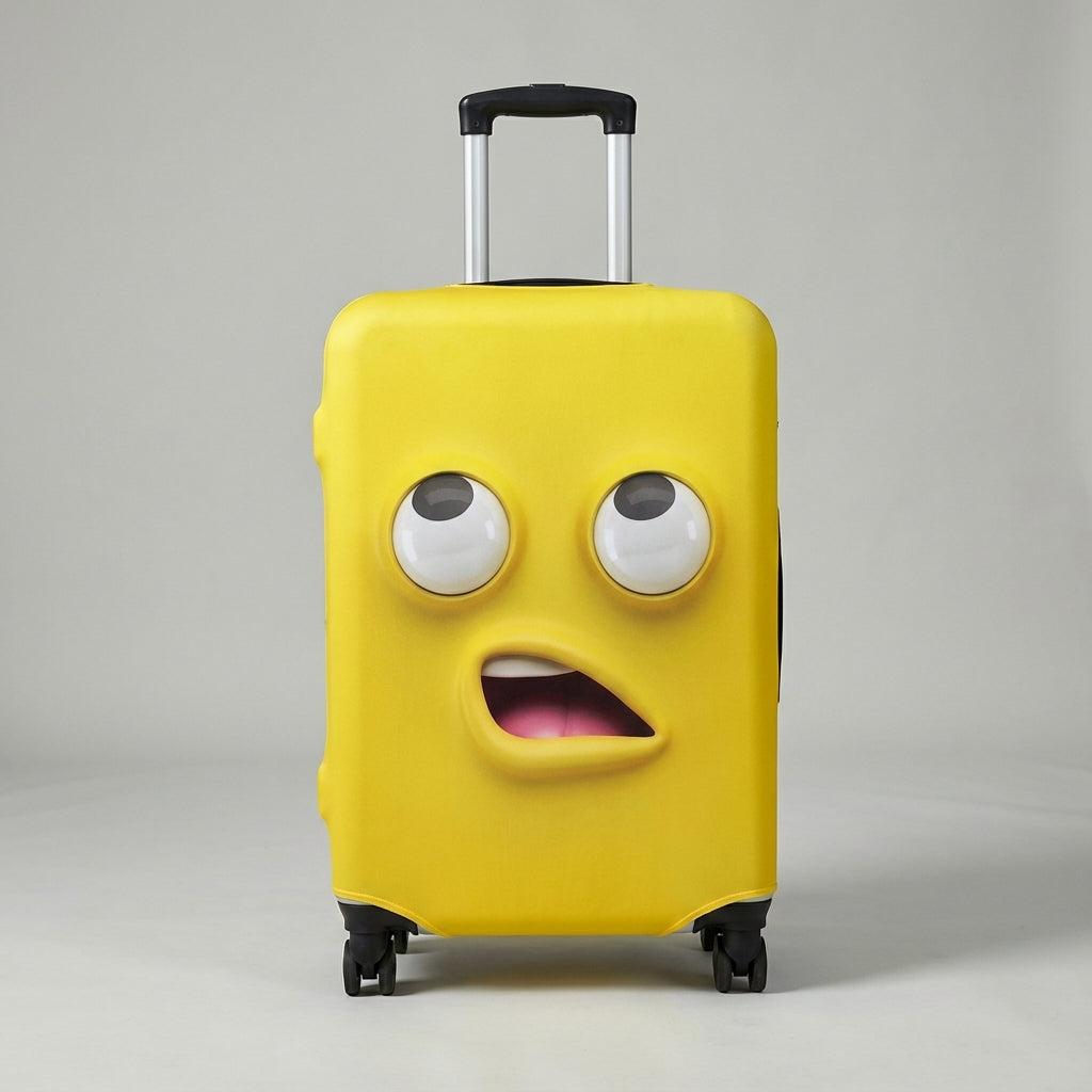 Mönstrat SmileGuard bagageöverdrag i elastisk polyester, lätt att känna igen på bagagebandet.