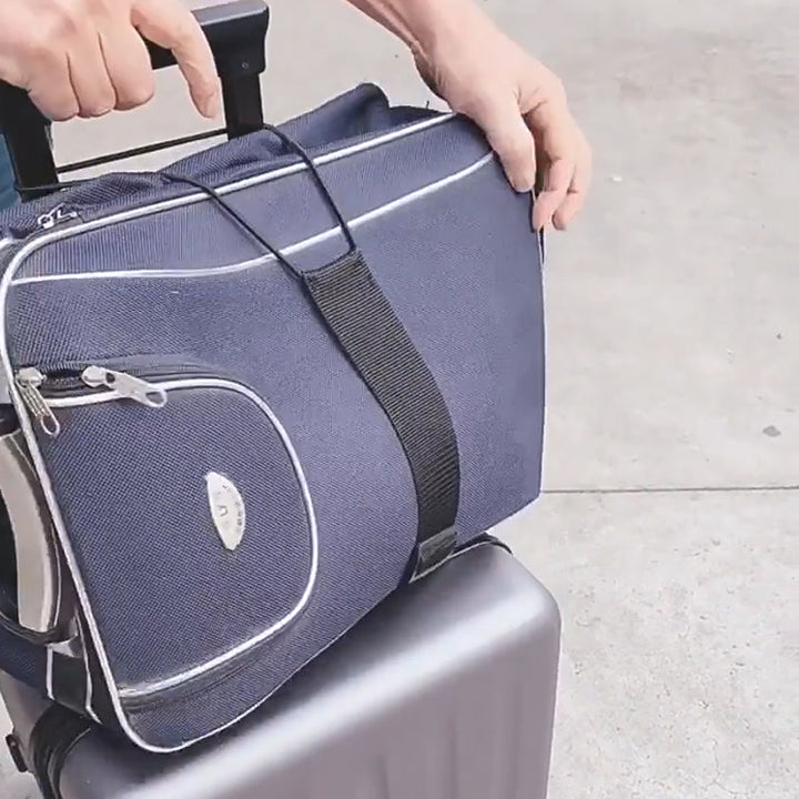 "Elastiskt band för bagage, svart och flexibelt, idealiskt för resväskor och bärbara väskor, säker och lättanvänd."