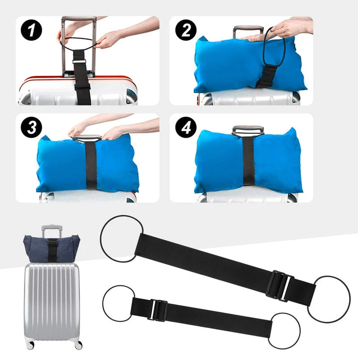 "Elastiskt band för bagage, svart och flexibelt, idealiskt för resväskor och bärbara väskor, säker och lättanvänd."
