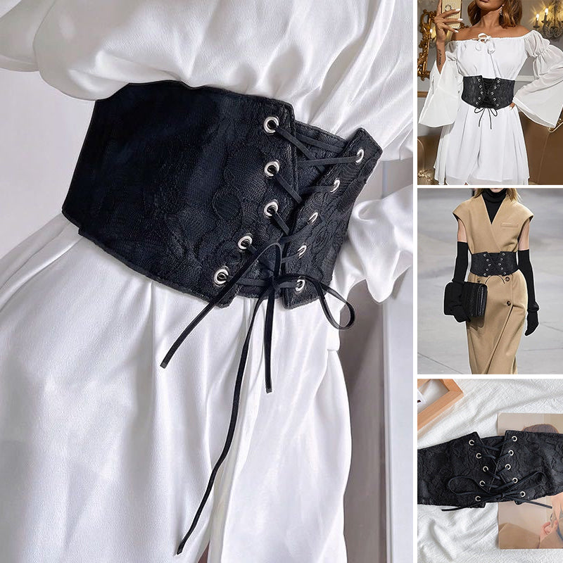 "Elastiskt brett midjebälte för kvinnor i spets, snörningsdesign, vintage charm, elegant och bekväm accessoar."