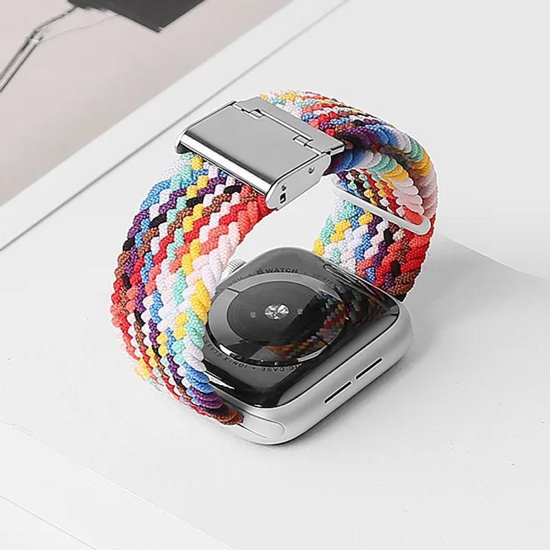 "Elastiskt flätat nylonband för klocka, flera färger, elegant och bekvämt, perfekt damtillbehör."