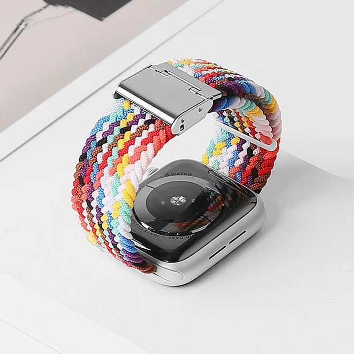 "Elastiskt flätat nylonband för klocka, flera färger, elegant och bekvämt, perfekt damtillbehör."