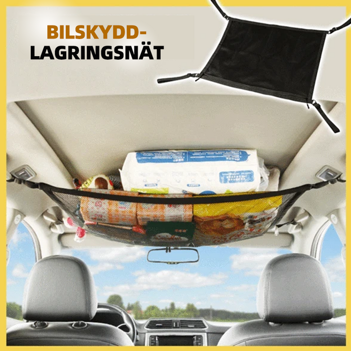 "Elastiskt förvaringsnät för bil, svart nylonstruktur, hållbar och flexibel för organisering av bilutrymme."