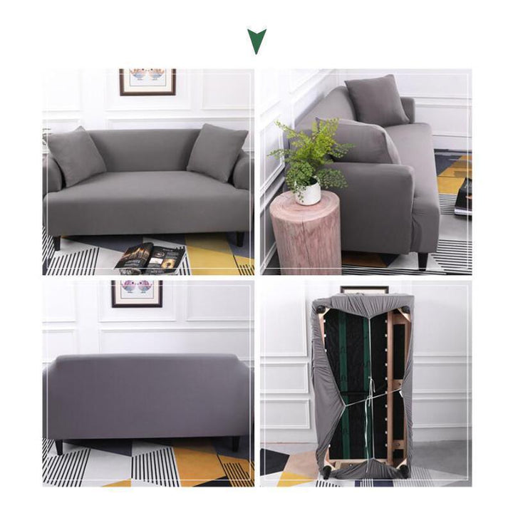 Elastiskt universal sofföverdrag i ljusgrå färg, formpassad och modern design för heminredning och sofftäcke skydd.