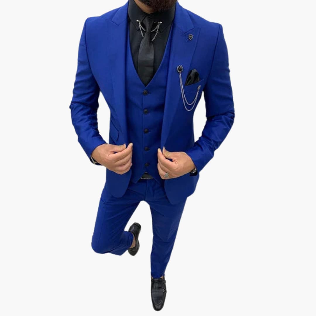 Formell herrdräkt slim fit, 3 delar med kavaj, väst, byxor. Perfekt för business och fest.