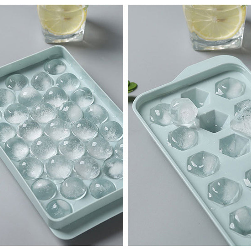 Elegant 3D-istillverkningsset i blått och rosa för köket, med diamant- och rundformade isformar för unika drinkupplevelser.