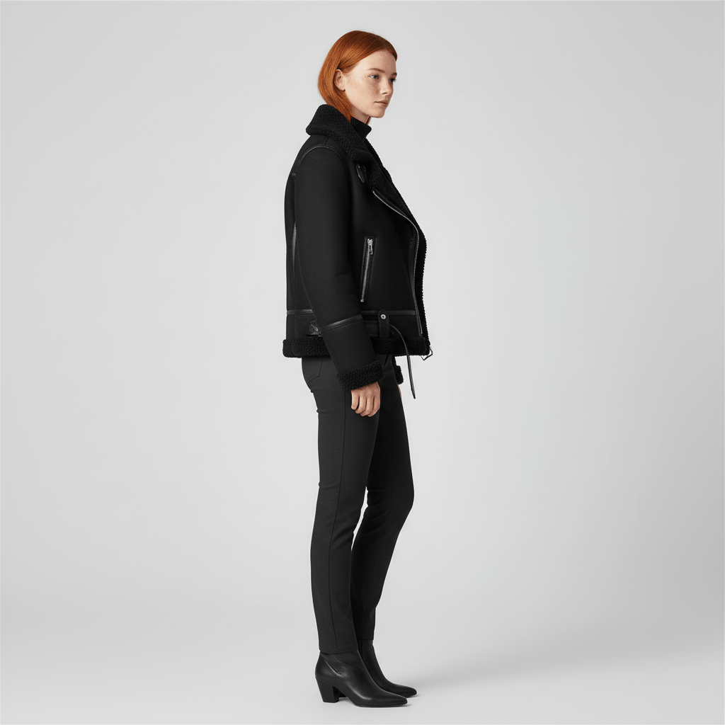 Figurnära svart Amy vinterjacka, klassisk shearling-look. Varmt och stilrent ytterplagg perfekt för kallare dagar.