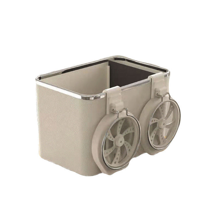 "Elegant bilarmstöd förvaringsbox i svart/beige ABS, perfekt för organisering av småsaker i bilen, matchar interiören."