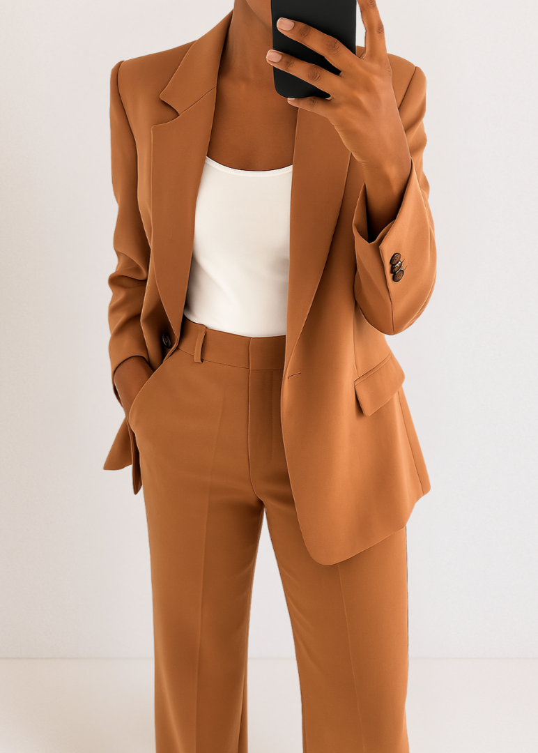 Mångsidigt blått Tvådelat Set Sofie. Ett elegant fritidsset för dam, matchande och bekvämt.