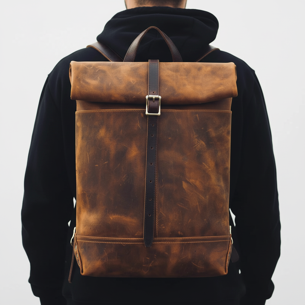 Praktisk reseryggsäck i läder med laptopfack. Idealisk som arbetsväska eller skolväska för unisex.