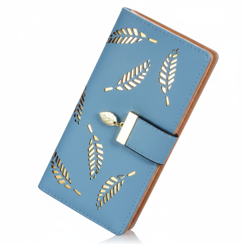 Baksidan av LeafWallet, en smidig och elegant damplånbok i högkvalitativt läder.