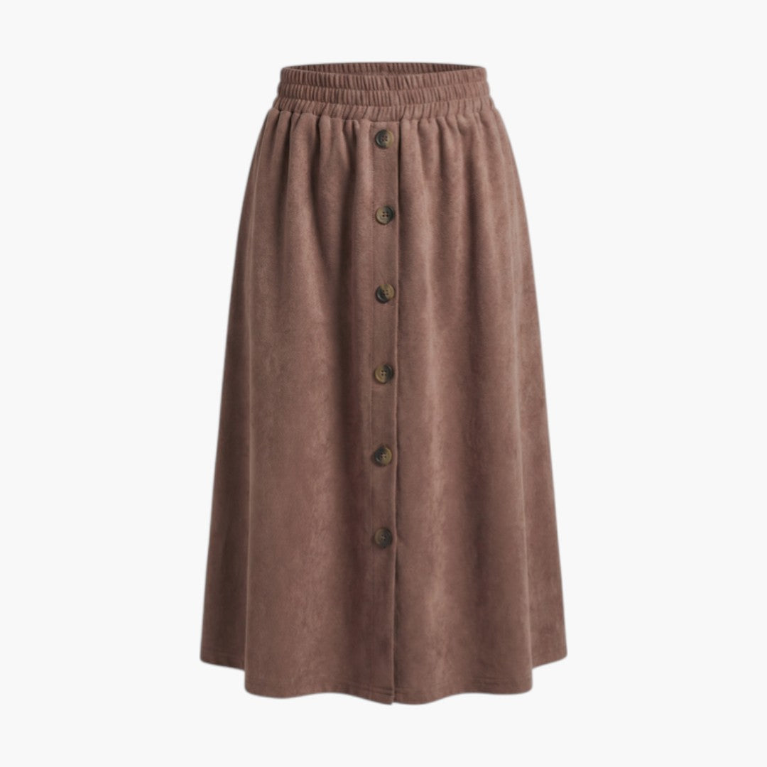 Bekväm A-linje midi-kjol i brun med elastisk midja för kvinnor. Styla för mode eller vardag.