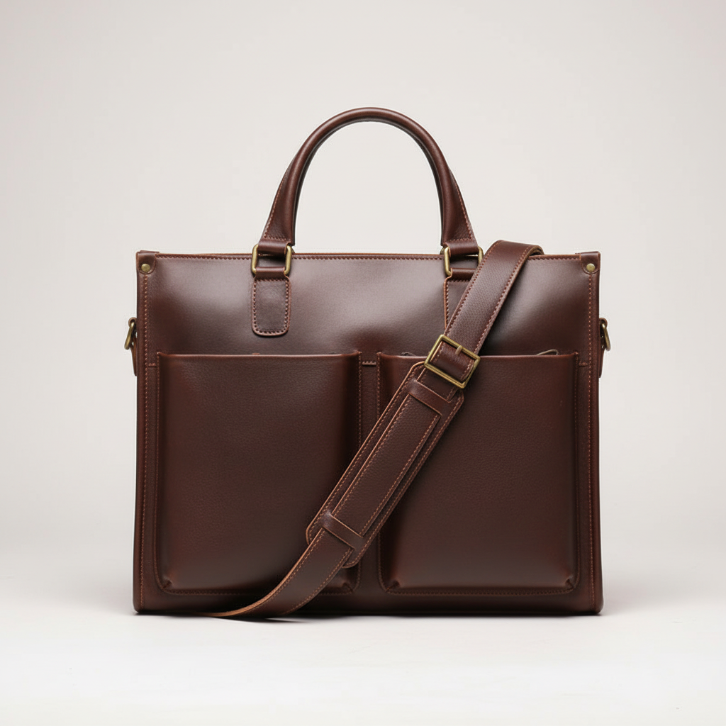 Klassisk brun läder laptopväska, en elegant och hållbar affärsväska för män och kvinnor.