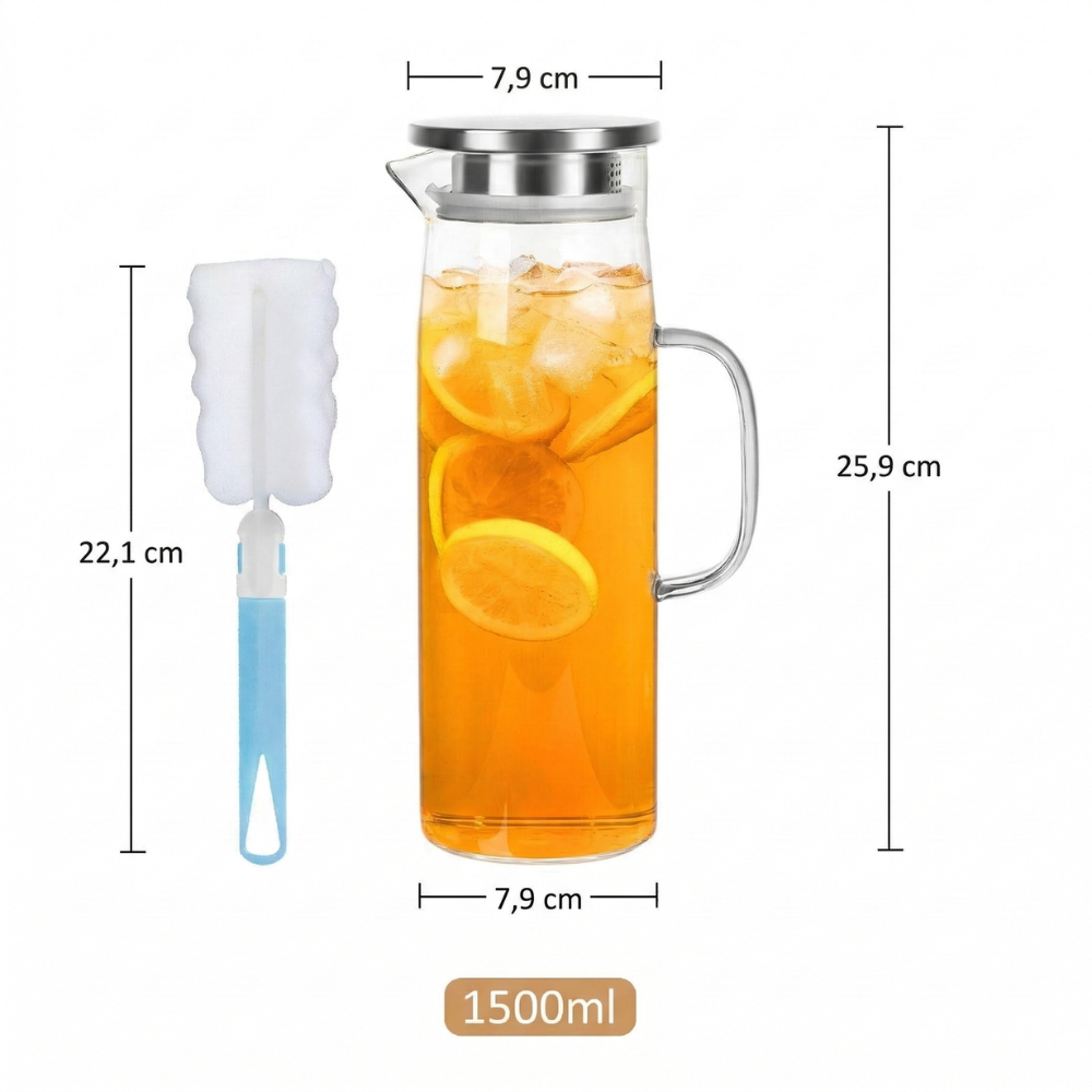 Högkvalitativ cylindrisk glaskanna i borosilikatglas. Tålig & elegant för servering av alla drycker.
