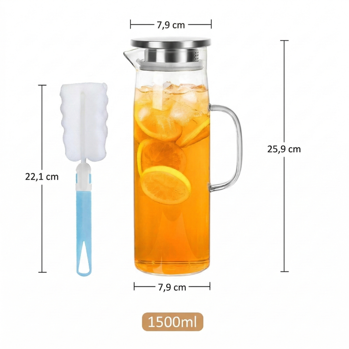 Högkvalitativ cylindrisk glaskanna i borosilikatglas. Tålig & elegant för servering av alla drycker.