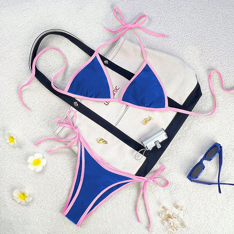 Trendig dam triangelbikini med justerbara knytband, bekväm för sommarens alla äventyr.